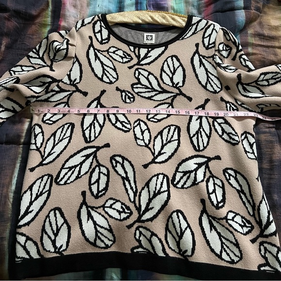 Anne Klein Puff Sleeve Leaf Print Sweater - Picture 3 of 7